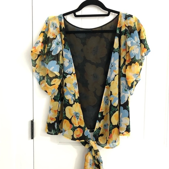 NWT Club Monaco Gussie Yellow Floral Wrap Top - Picture 7 of 10